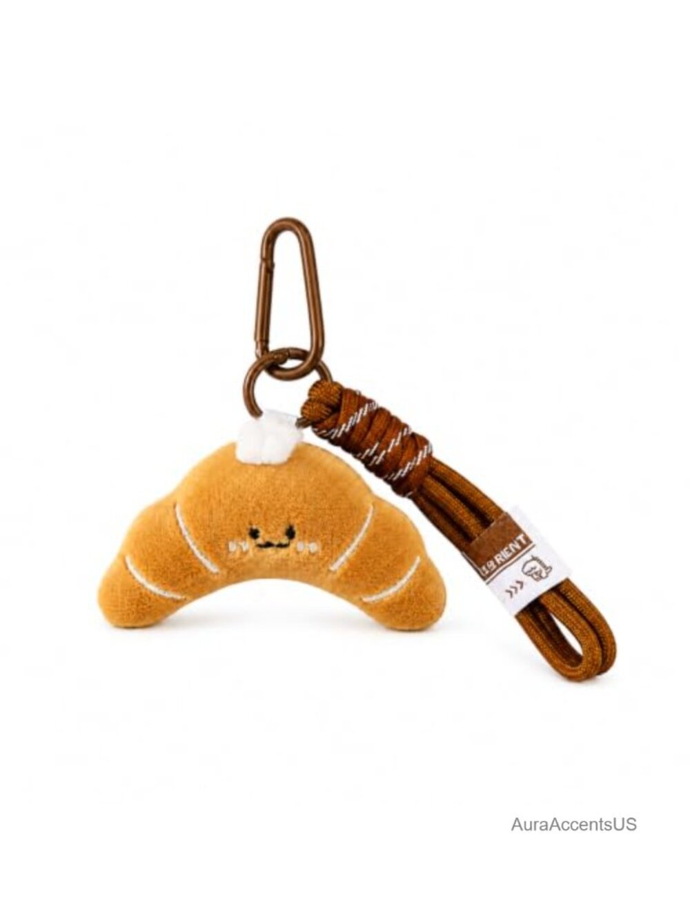 Croissant Plush Keychain with Carabiner - Kawaii Bread Charm for Bags